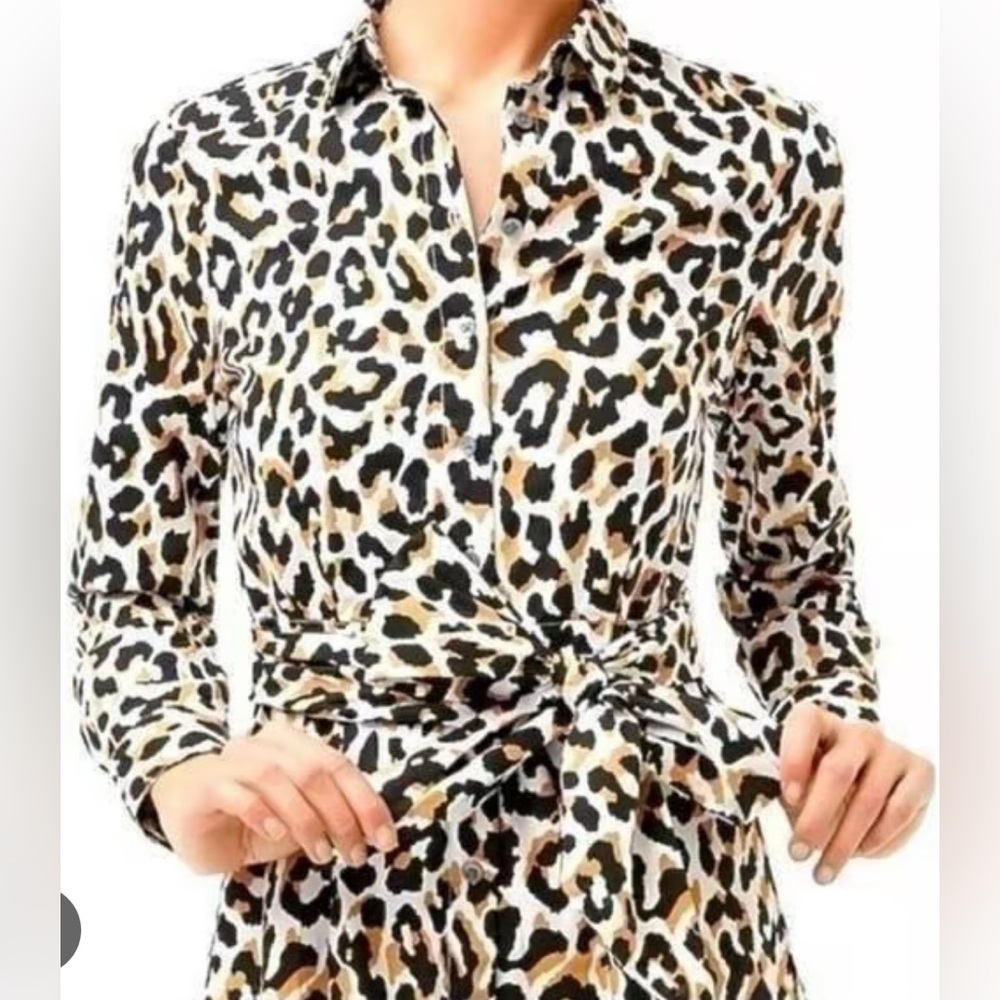 J CREW TIE-WAIST SHIRTDRESS IN A FUN BOLD CHEETAH PRINT SILHOUETTE SIZE 00